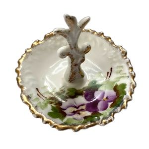 Vintage Porcelain Ring holder Floral Pansies